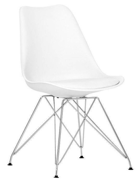 Silla de comedor de diseño Tower,patas cromadas, cojin en simil piel Silla de comedor de diseño Tower,patas cromadas, cojin en simil piel