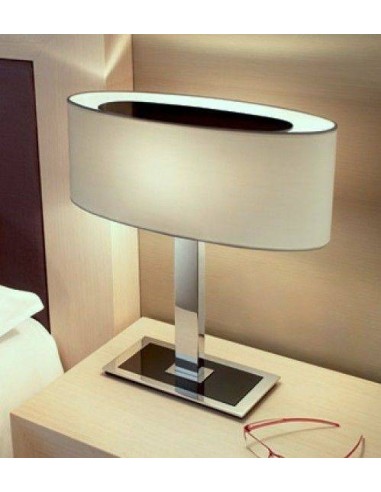 Lámpara de mesita de diseño moderno Meisie, cromada, pantalla beige