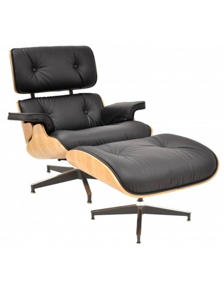 Sillón Lounge Chair SimilPiel, negro, fresno
